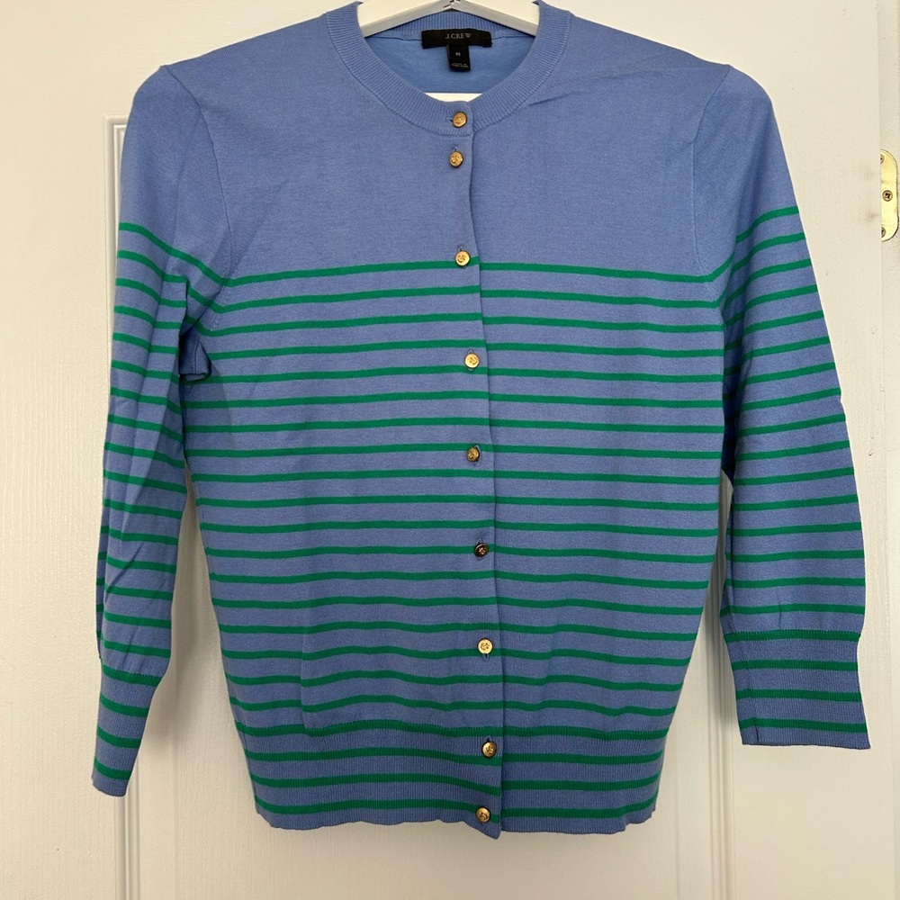 J Crew Blue and Green Striped Women's Cotton blend cardigan